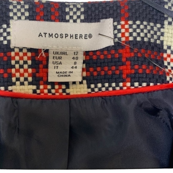 ATMOSPHERE Red Blue White Plaid Long Sleeve Open Tweed Style Blazer Size 8 - Picture 9 of 10